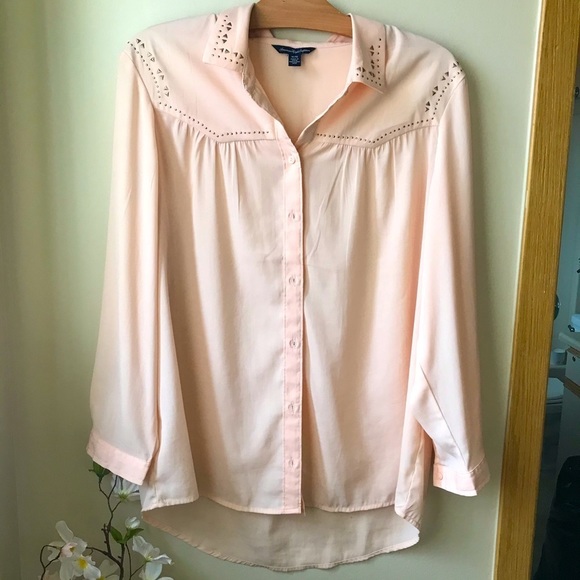 American Eagle Studded Western Style Button Down Long Sleeve Blouse Peach XL